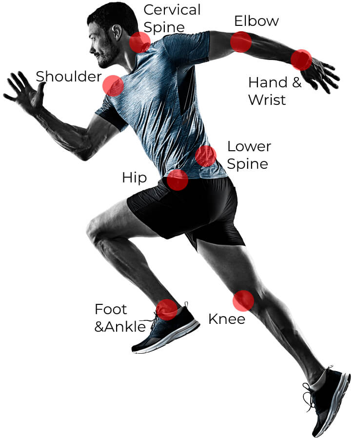Man running with callouts for various joints